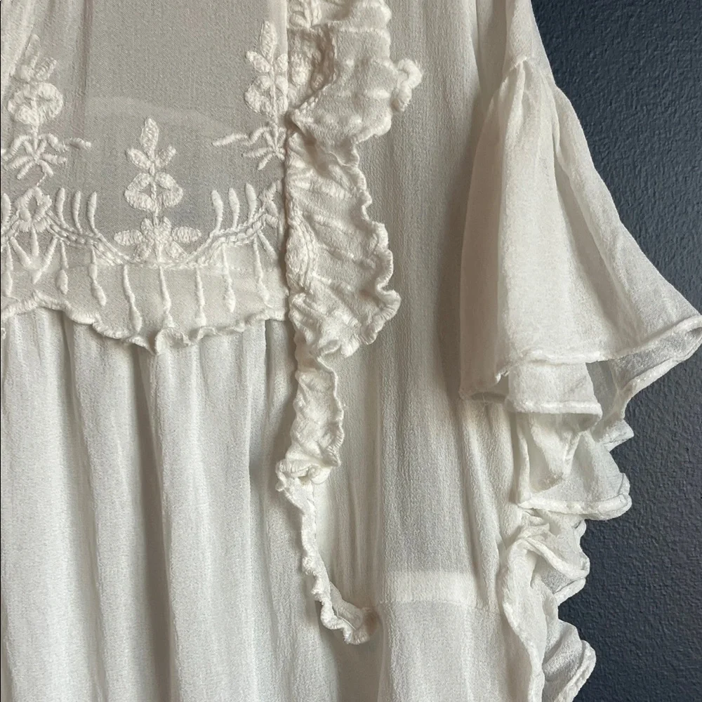 Zara White Ruffled Embroidered Blouse - Picture 7 of 11